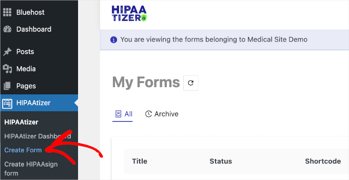 Create HIPAAtizer form