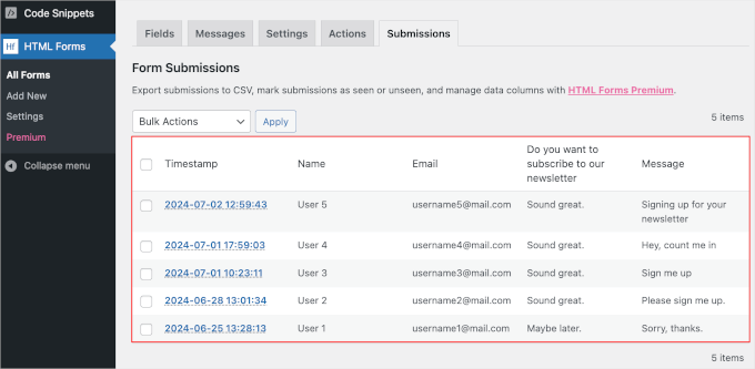 Form submissions on HTML Forms