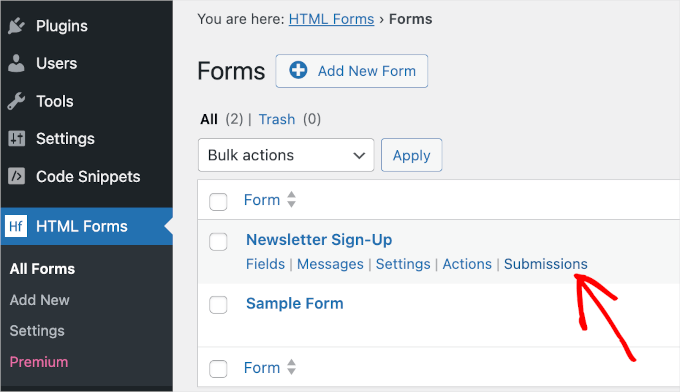 Submissions button on HTML Forms