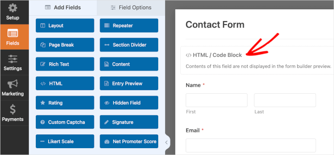 Adding an HTML field to a WPForms form