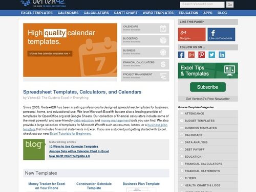 Vertex42 – Excel Templates, Calendars, Calculators and Spreadsheets