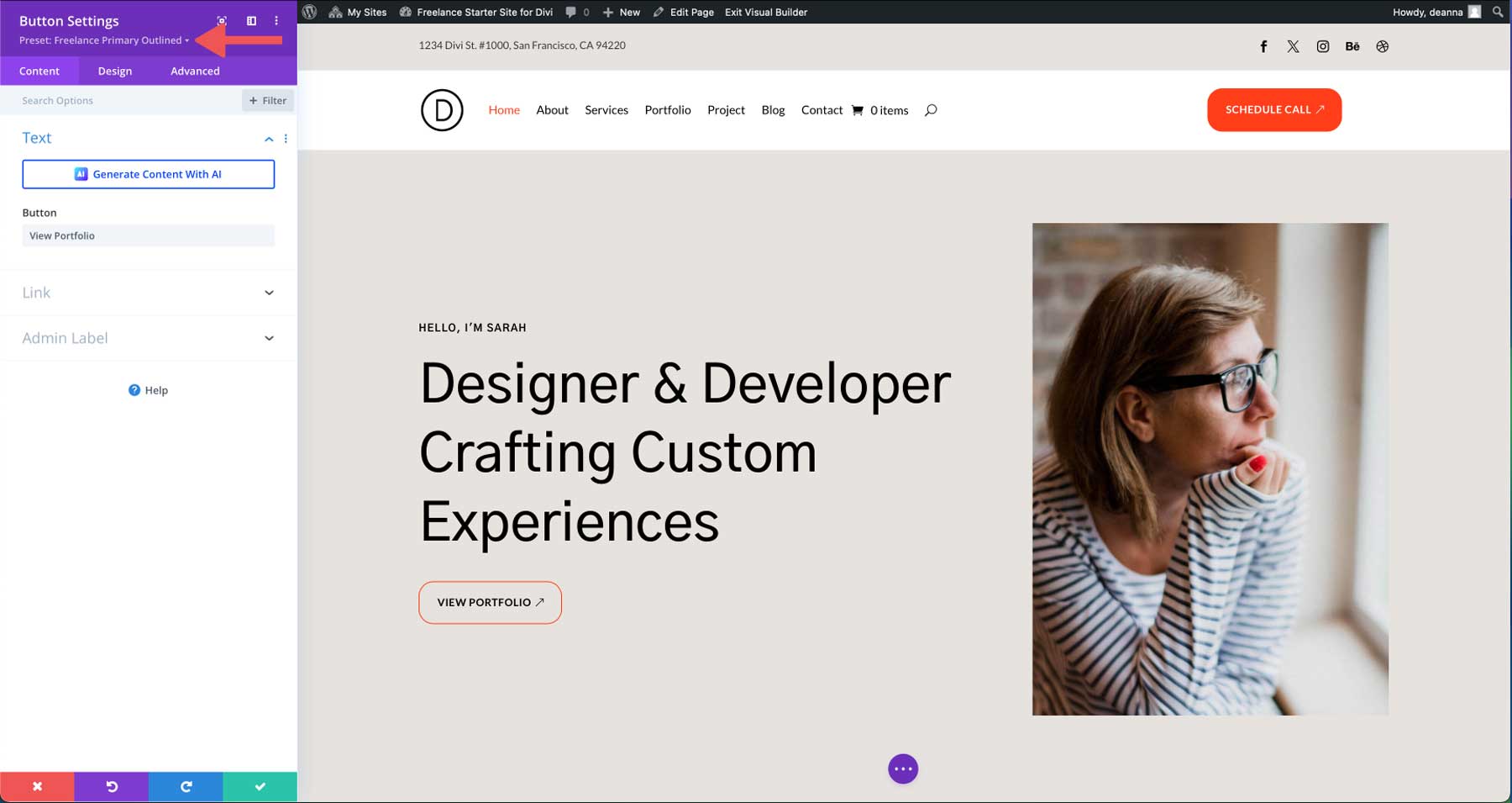 Freelance starter site for Divi