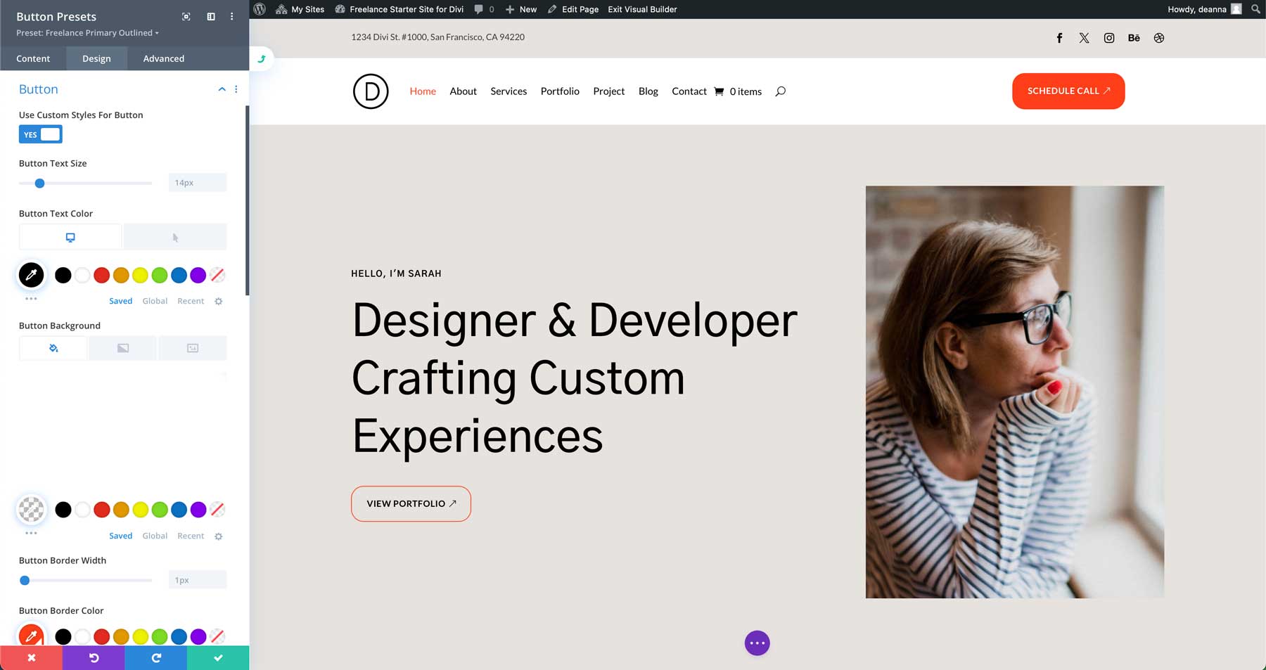 Freelance starter site for Divi