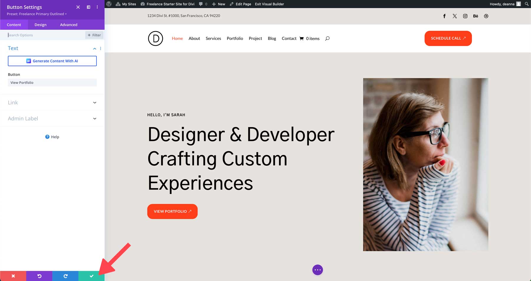 Freelance starter site for Divi