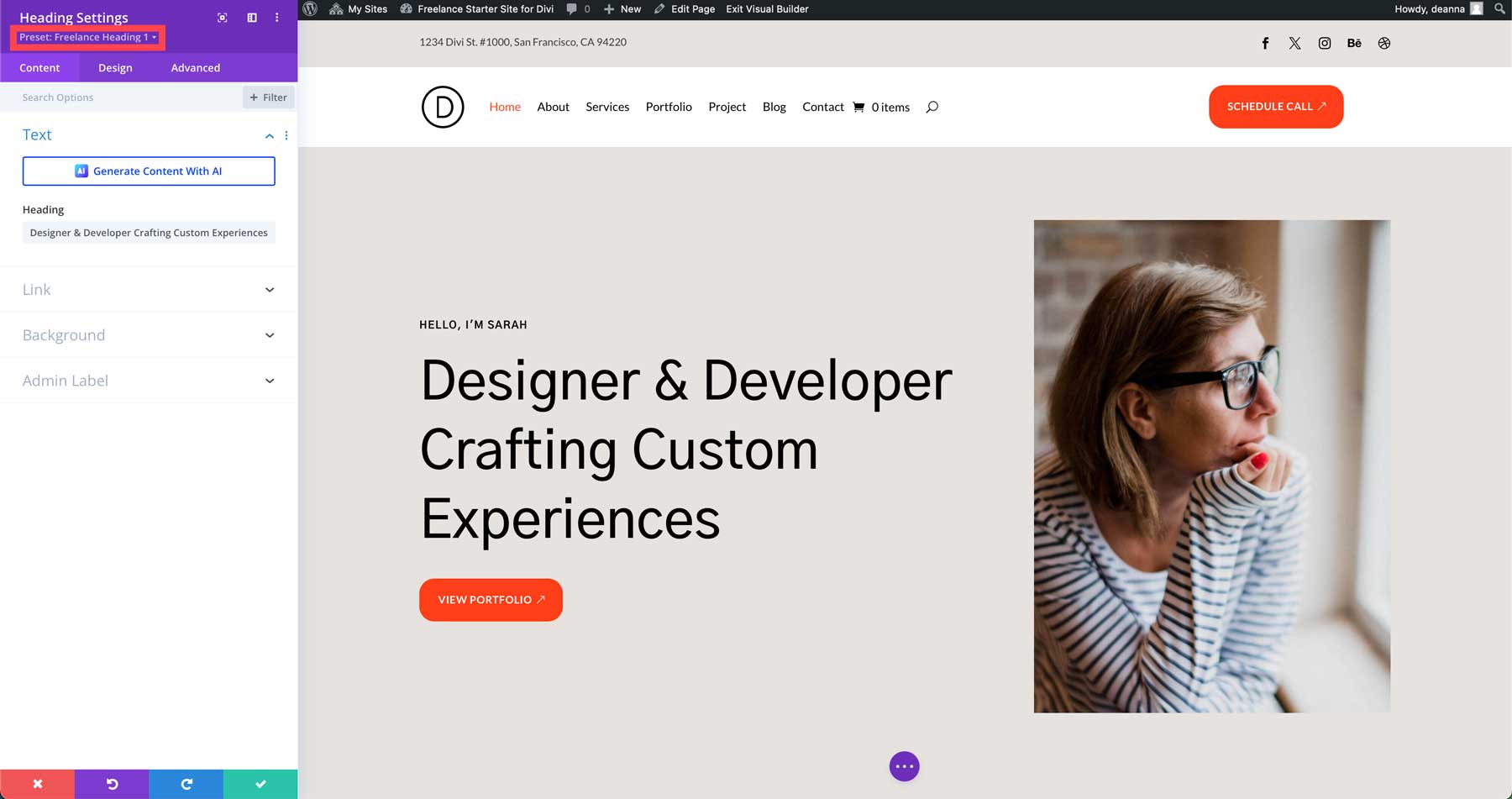 Freelance starter site for Divi