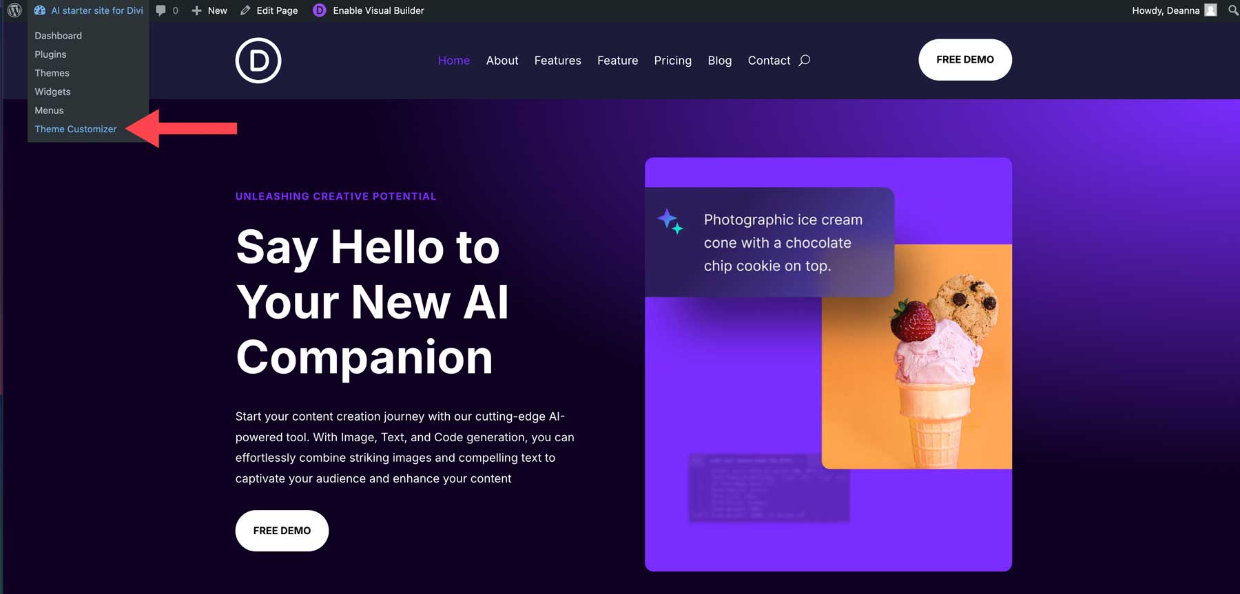 AI starter site for Divi