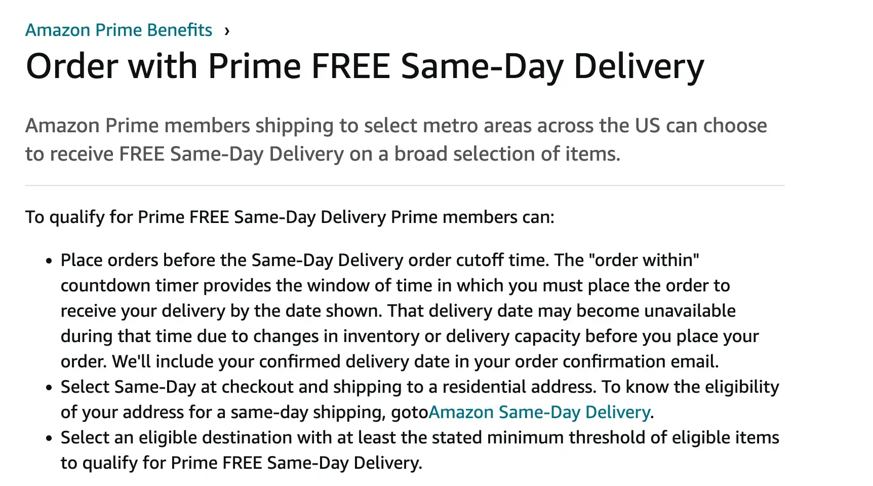 Same-day delivery by Amazon