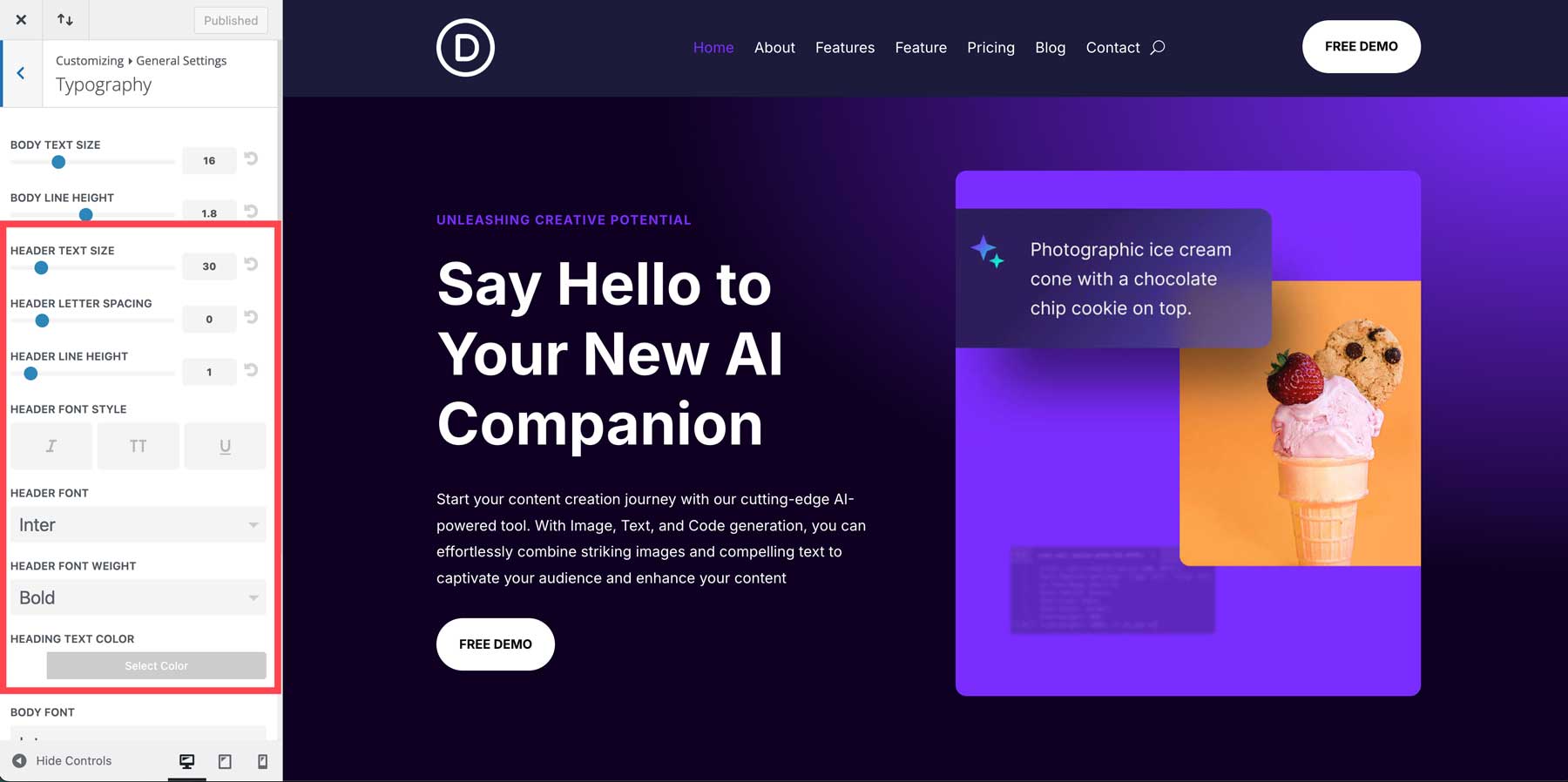 AI starter site for Divi