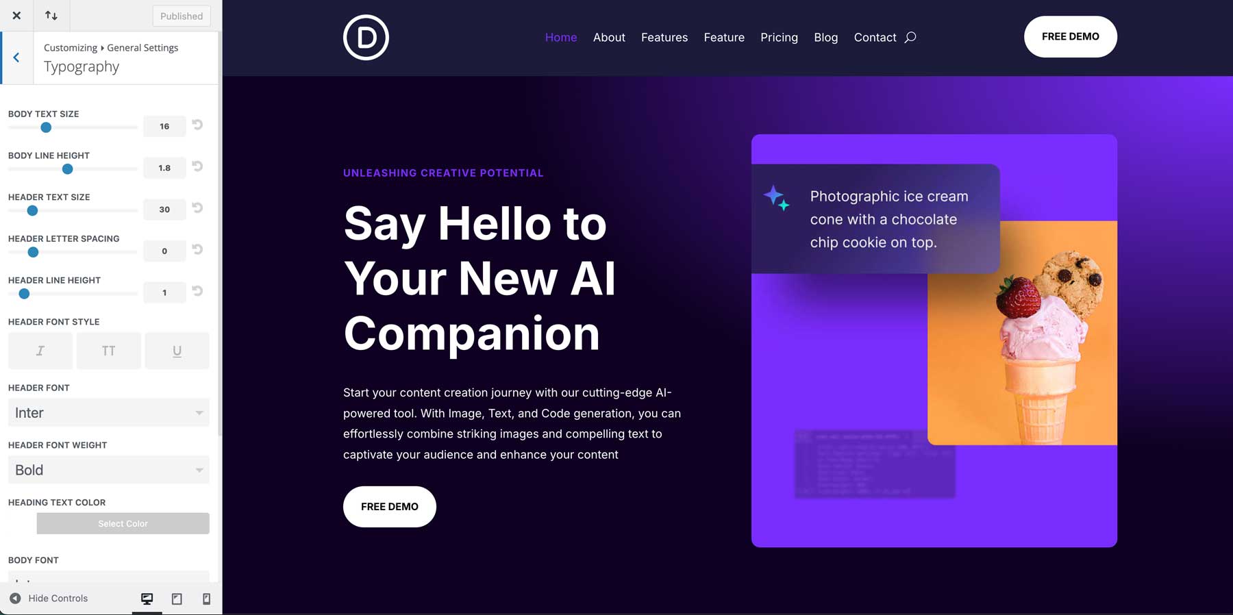 AI starter site for Divi