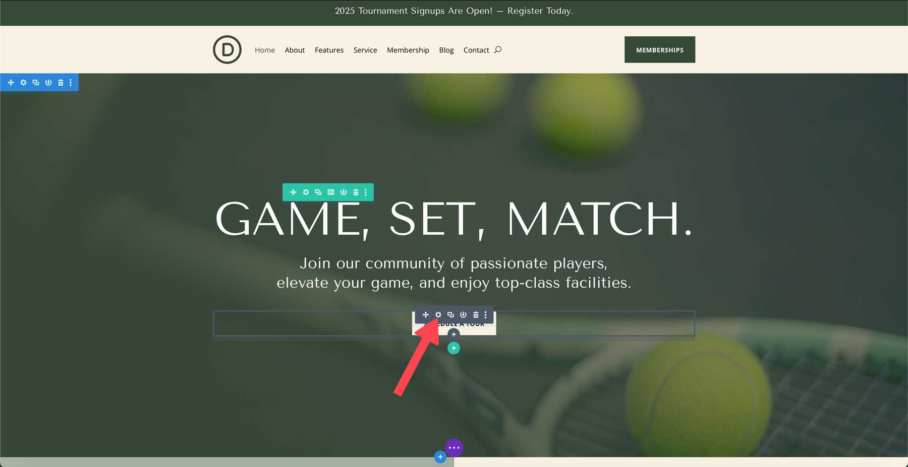 tennis club starter site for Divi