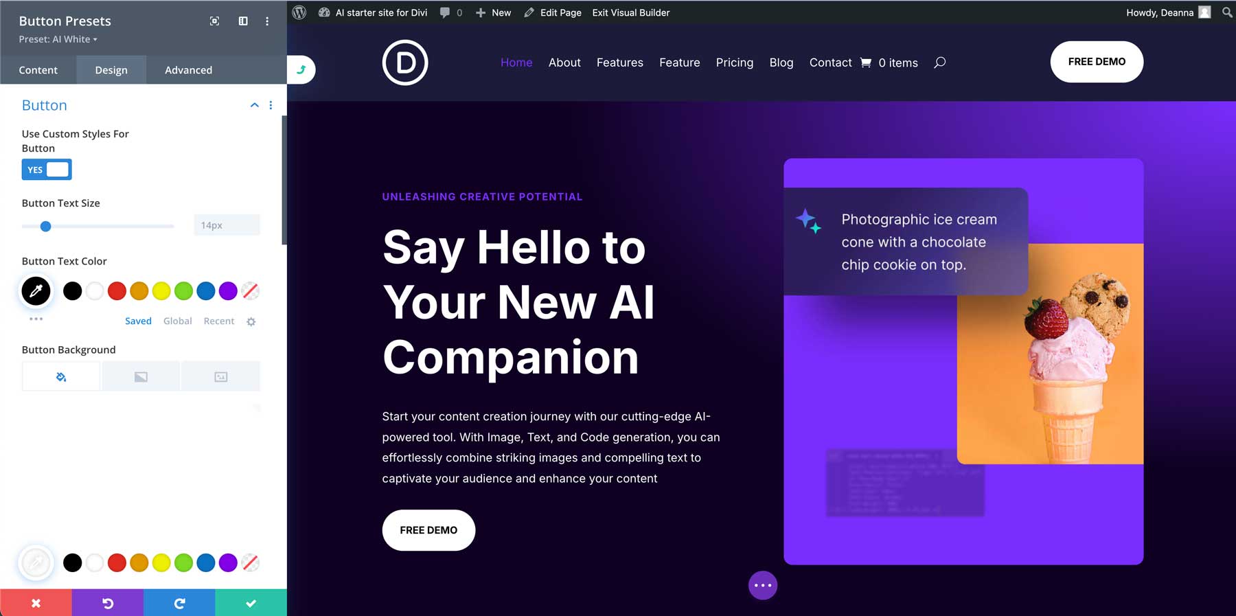 AI starter site for Divi