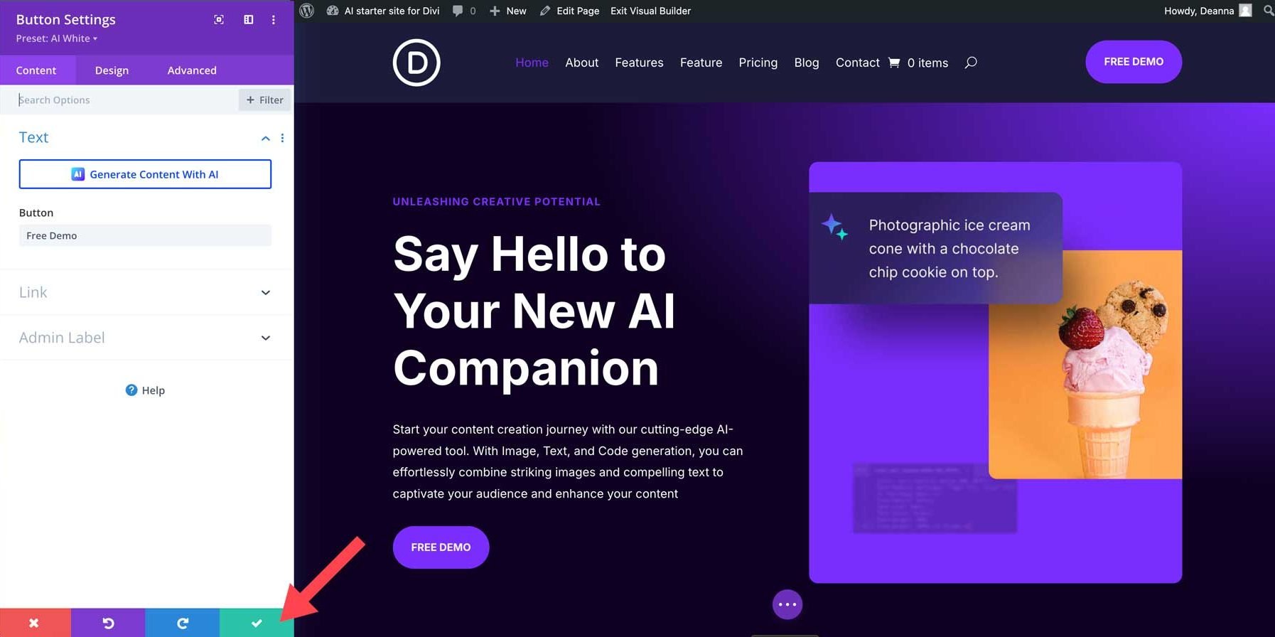 AI starter site for Divi