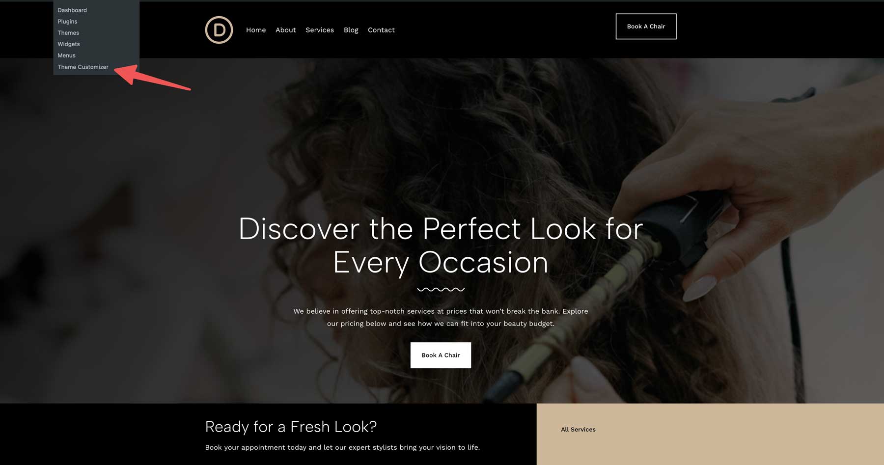 salon starter site for Divi