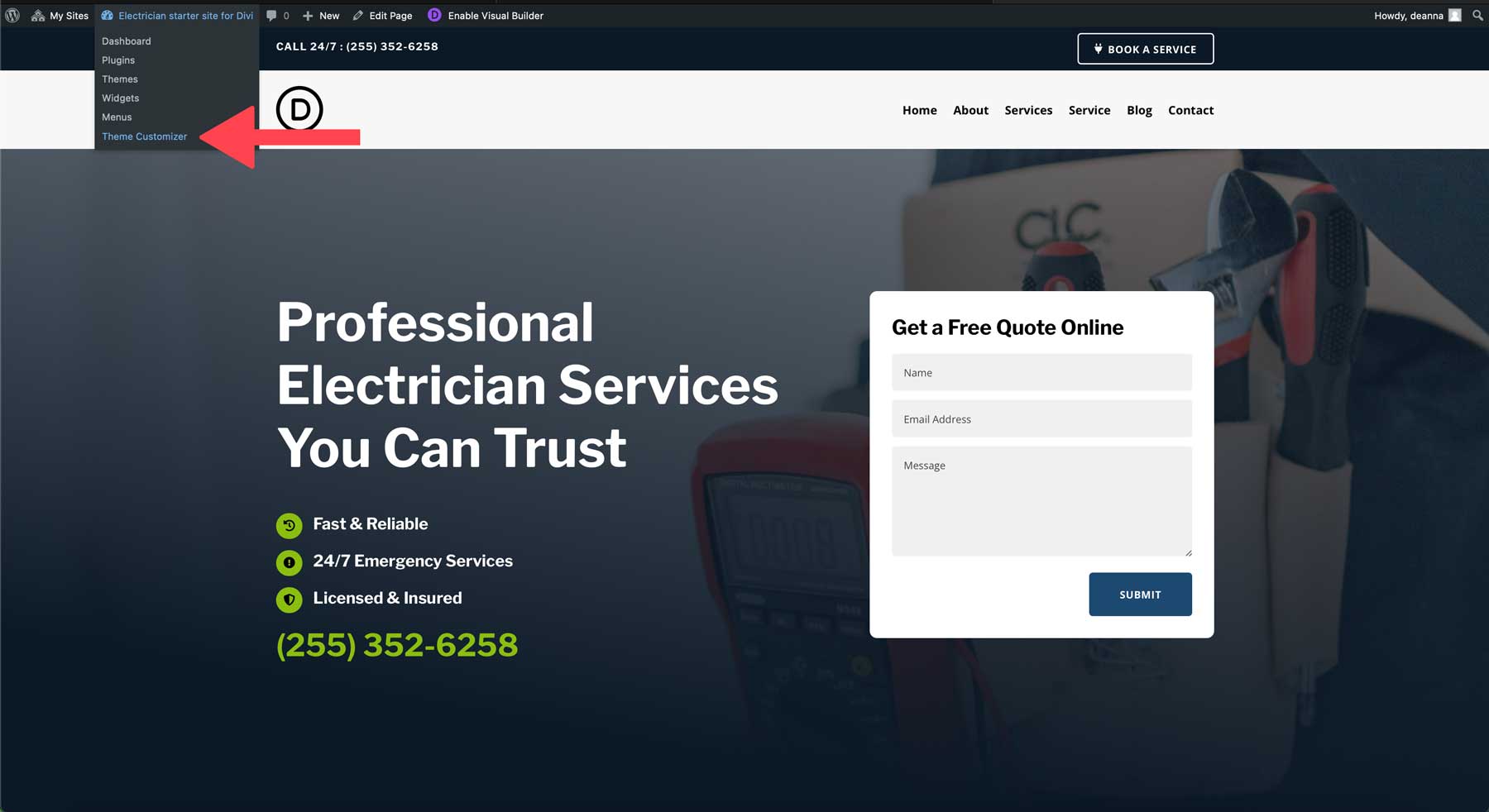 Electrician starter site for Divi