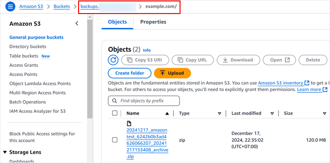 Viewing your Amazon S3 backup that was made with Duplicator