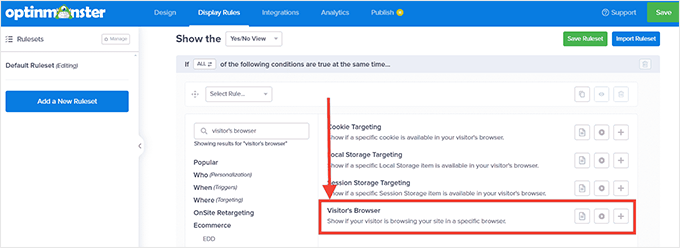 Nuova funzione di targeting del browser in Optinmonster