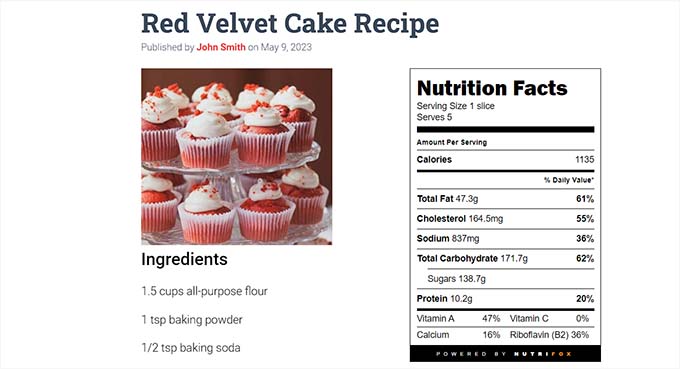 Preview for nutrition facts labels