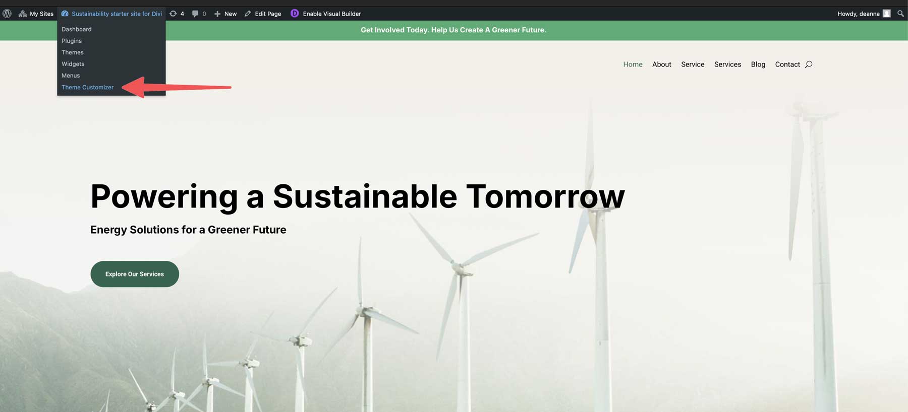 Sustainability starter site for Divi