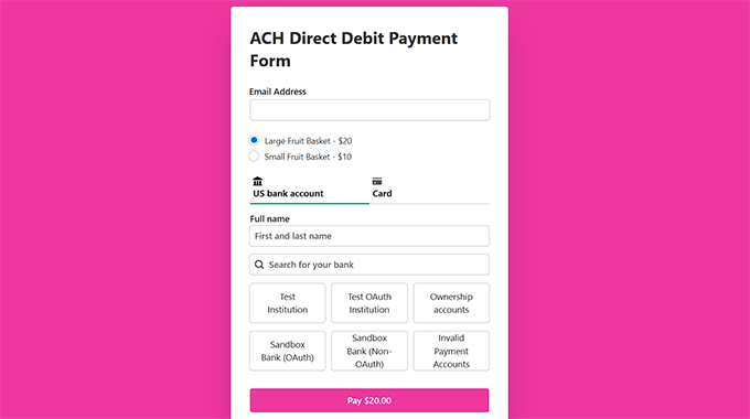 ACH Direct Debit Form preview