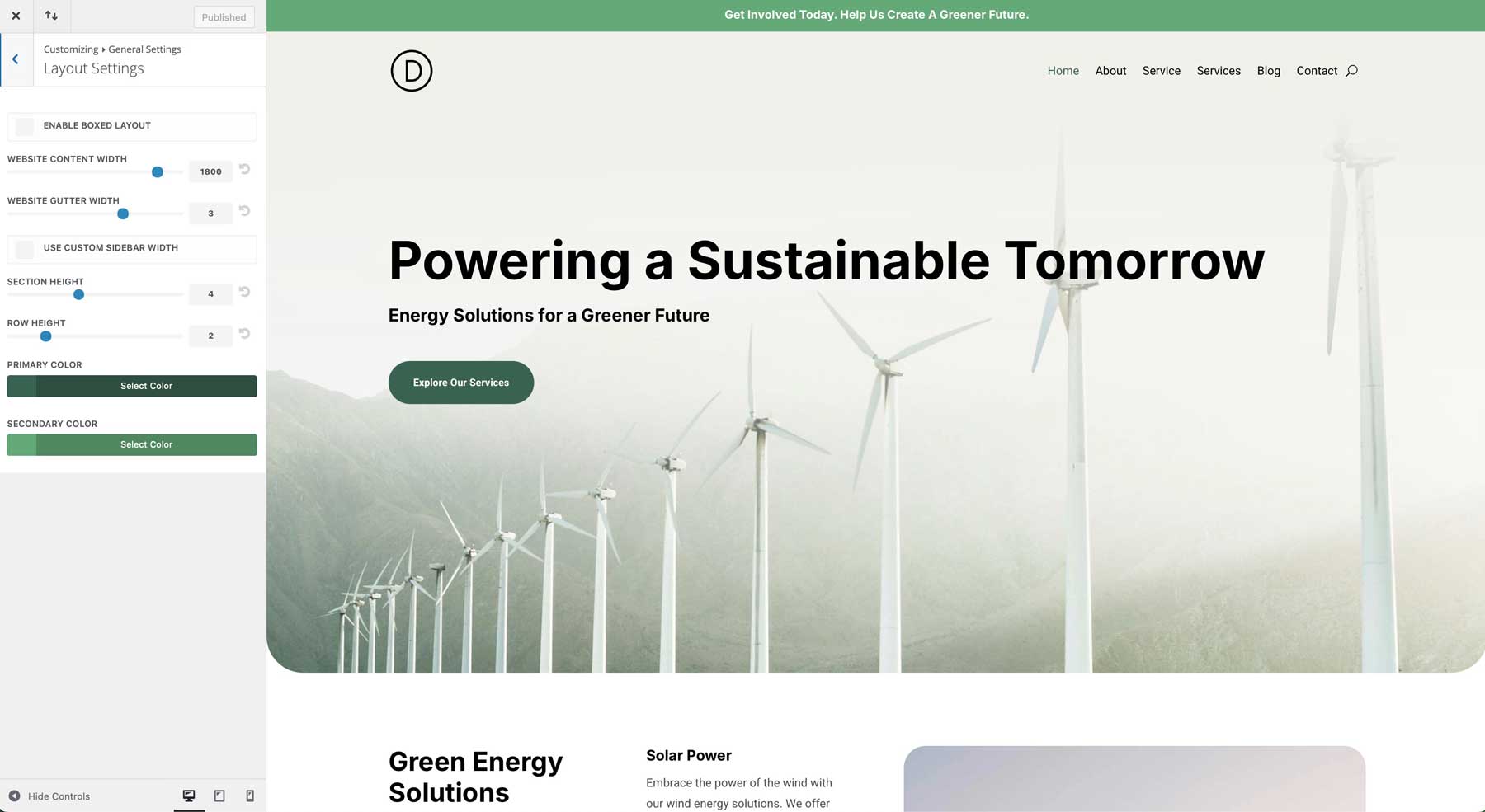 Sustainability starter site for Divi