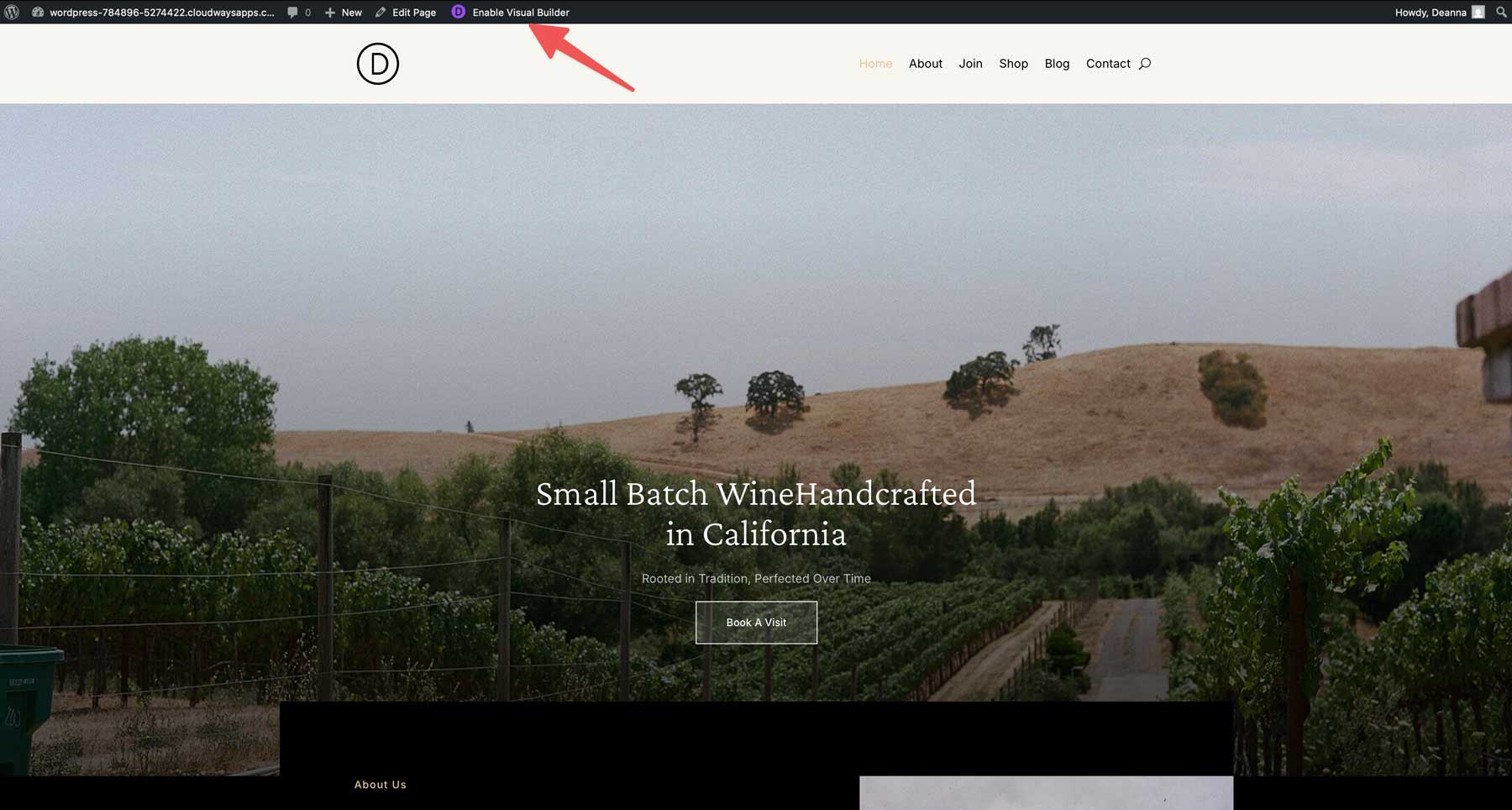 winery starter site for Divi