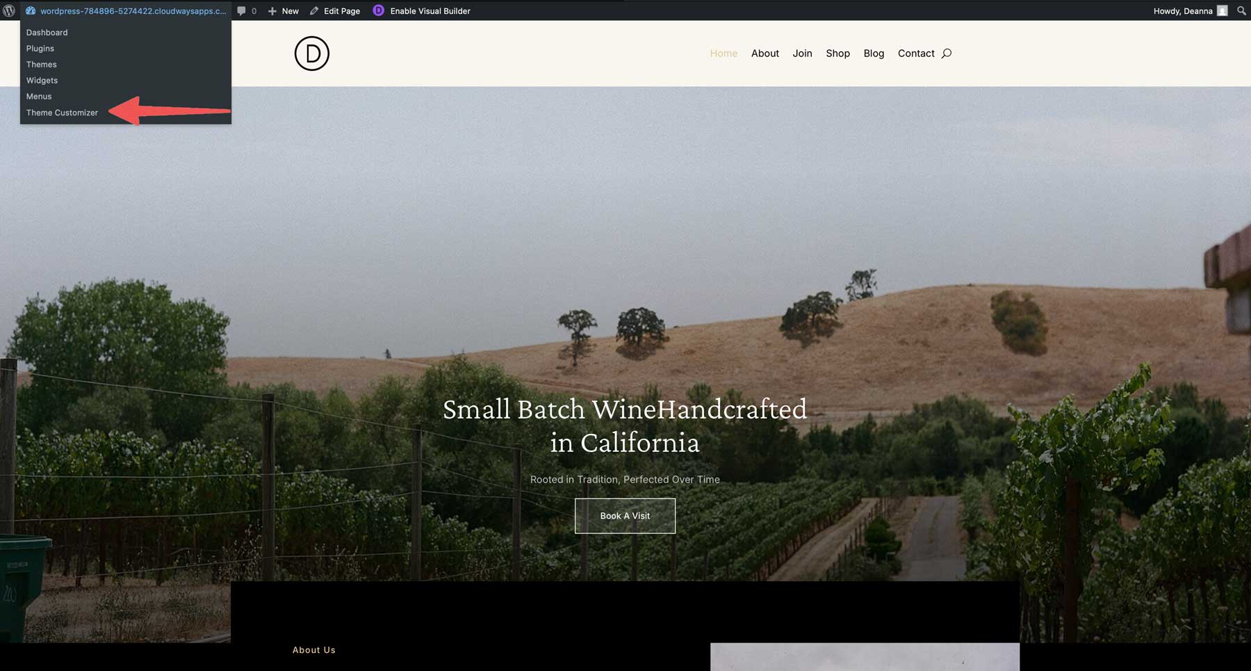 winery starter site for Divi