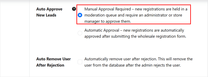 Choosing whether to manually or automatically approve wholesale signups with Wholesale Suite