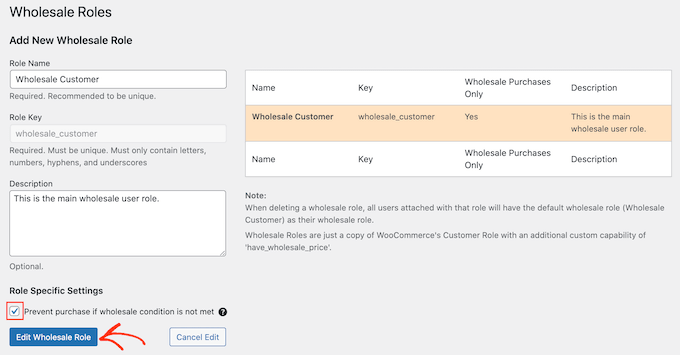 Editing the wholesale user role