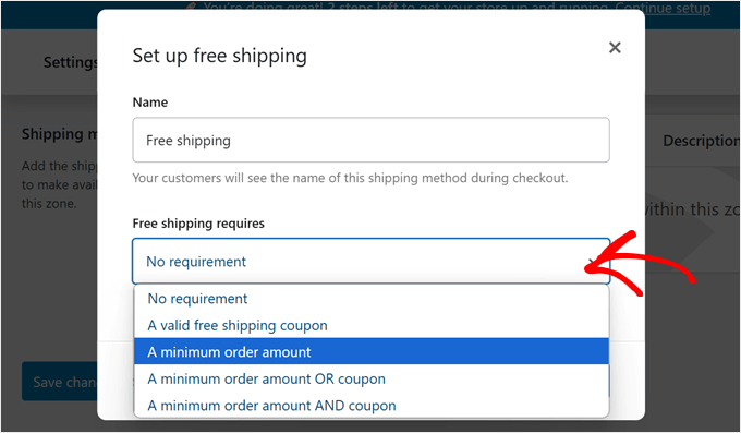 Choosing a free shipping rule in WooCommerce