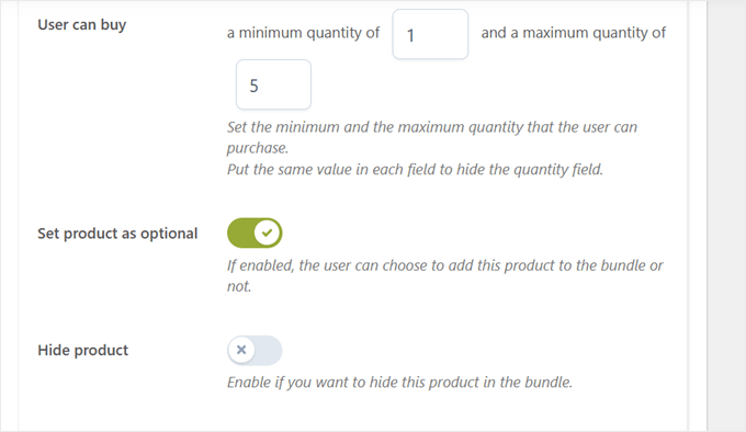 Setting purchase quantity for the product bundle item with the YITH plugin