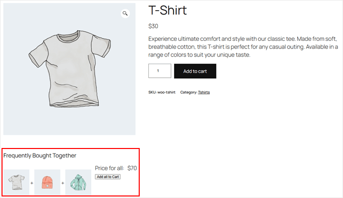 Example of YITH plugin's Frequently Bought Together feature