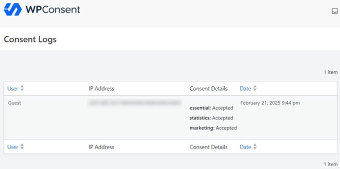 WPCCONSENT allow logs