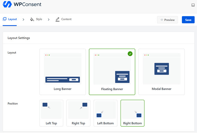 WPCCONSENT Banner Layout